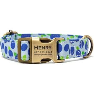 imagePersonalized Dog Collar with Name and Phone Number EngravedAdjustable Custom Puppy CollarOrganic Cotton Pet Collar for Small Medium Large Boy Girl DogsBlueberry