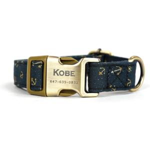 imagePersonalized Dog Collar with Name and Phone Number EngravedAdjustable Custom Puppy CollarOrganic Cotton Pet Collar for Small Medium Large Boy Girl DogsNautical
