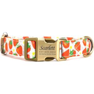 imagePersonalized Dog Collar with Name and Phone Number EngravedAdjustable Custom Puppy CollarOrganic Cotton Pet Collar for Small Medium Large Boy Girl DogsDancing Srawberries