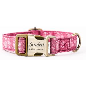 imagePersonalized Dog Collar with Name and Phone Number EngravedAdjustable Custom Puppy CollarOrganic Cotton Pet Collar for Small Medium Large Boy Girl DogsWild Tulip