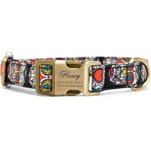 imagePersonalized Dog Collar with Name and Phone Number EngravedAdjustable Custom Puppy CollarOrganic Cotton Pet Collar for Small Medium Large Boy Girl DogsSugar Skull