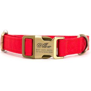 imagePersonalized Dog Collar with Name and Phone Number EngravedAdjustable Custom Puppy CollarOrganic Cotton Pet Collar for Small Medium Large Boy Girl DogsPoinciana Red