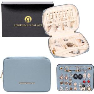 imageAngelinas Palace Large Jewelry Organizer Case Bridesmaid Gifts Vegan Leather Waterproof Travel Jewelry Storage Bag for Necklace Earring Bracelet Ringsoft pinkpearl blue