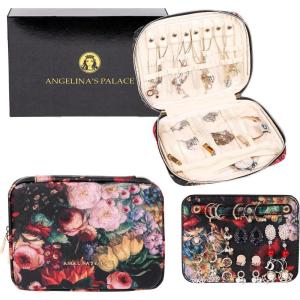 imageAngelinas Palace Large Jewelry Organizer Case Bridesmaid Gifts Vegan Leather Waterproof Travel Jewelry Storage Bag for Necklace Earring Bracelet Ringsoft pinkblossom victorian