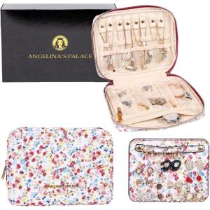 imageAngelinas Palace Large Jewelry Organizer Case Bridesmaid Gifts Vegan Leather Waterproof Travel Jewelry Storage Bag for Necklace Earring Bracelet Ringsoft pinkblossom wine