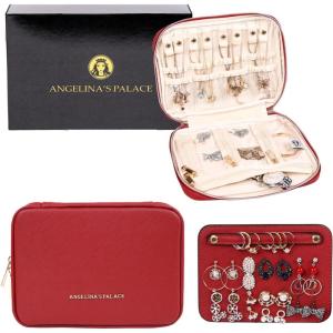 imageAngelinas Palace Large Jewelry Organizer Case Bridesmaid Gifts Vegan Leather Waterproof Travel Jewelry Storage Bag for Necklace Earring Bracelet Ringsoft pinkbrandy