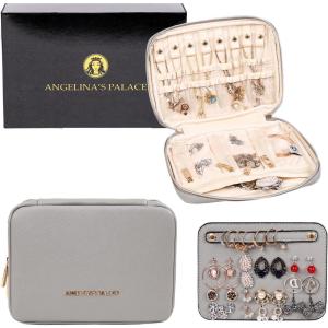 imageAngelinas Palace Large Jewelry Organizer Case Bridesmaid Gifts Vegan Leather Waterproof Travel Jewelry Storage Bag for Necklace Earring Bracelet Ringsoft pinkpearl grey