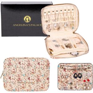 imageAngelinas Palace Large Jewelry Organizer Case Bridesmaid Gifts Vegan Leather Waterproof Travel Jewelry Storage Bag for Necklace Earring Bracelet Ringsoft pinkblossom tan