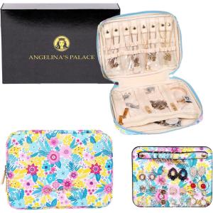 imageAngelinas Palace Large Jewelry Organizer Case Bridesmaid Gifts Vegan Leather Waterproof Travel Jewelry Storage Bag for Necklace Earring Bracelet Ringsoft pinkblossom blue