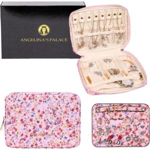 imageAngelinas Palace Large Jewelry Organizer Case Bridesmaid Gifts Vegan Leather Waterproof Travel Jewelry Storage Bag for Necklace Earring Bracelet Ringsoft pinkblossom pink