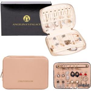 imageAngelinas Palace Large Jewelry Organizer Case Bridesmaid Gifts Vegan Leather Waterproof Travel Jewelry Storage Bag for Necklace Earring Bracelet Ringsoft pinklight fawn