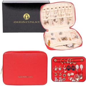 imageAngelinas Palace Large Jewelry Organizer Case Bridesmaid Gifts Vegan Leather Waterproof Travel Jewelry Storage Bag for Necklace Earring Bracelet Ringsoft pinklight red