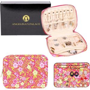 imageAngelinas Palace Large Jewelry Organizer Case Bridesmaid Gifts Vegan Leather Waterproof Travel Jewelry Storage Bag for Necklace Earring Bracelet Ringsoft pinkblossom fuschia