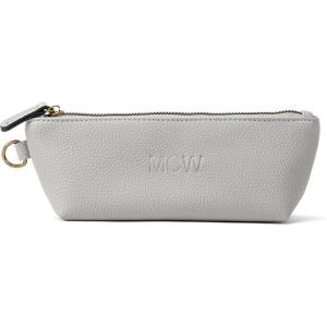 imageAngelinas Palace Personalized Vegan Leather Pencil Cosmetic BagEmbossed Name Makeup BagDurable Zipper Travel Make Up Organizer CasePearl Grey