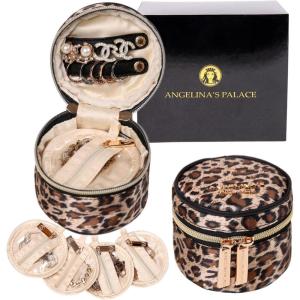 imageAngelinas Palace Round Jewelry Organizer Case Travel Bag Bridesmaid Gifts Silk Satin Box for Necklace Earring Bracelet Ringleopardleopard