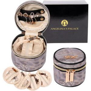 imageAngelinas Palace Round Jewelry Organizer Case Travel Bag Bridesmaid Gifts Silk Satin Box for Necklace Earring Bracelet Ringleopardmetallic silver