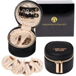 imageAngelinas Palace Round Jewelry Organizer Case Travel Bag Bridesmaid Gifts Vegan Leather Box for Necklace Earring Bracelet Ringblossom fuschiaBlack