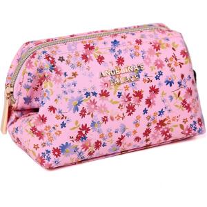 imageAngelinas Palace Vegan Leather Waterproof Travel Cosmetic Bag Toiletry Organizer Makeup Pouchesdark chambrayBlossom pink
