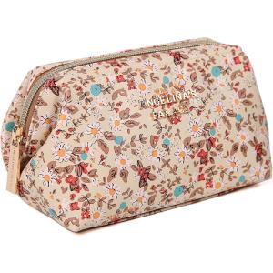 imageAngelinas Palace Vegan Leather Waterproof Travel Cosmetic Bag Toiletry Organizer Makeup Pouchesdark chambrayBlossom tan