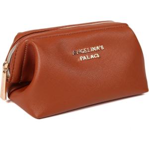 imageAngelinas Palace Vegan Leather Waterproof Travel Cosmetic Bag Toiletry Organizer Makeup Pouchesdark chambrayBran
