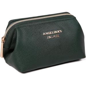 imageAngelinas Palace Vegan Leather Waterproof Travel Cosmetic Bag Toiletry Organizer Makeup Pouchesdark chambrayDeep evergreen