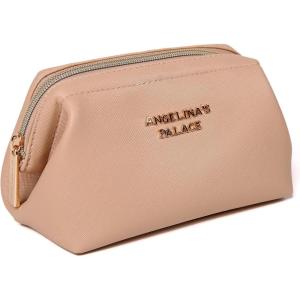 imageAngelinas Palace Vegan Leather Waterproof Travel Cosmetic Bag Toiletry Organizer Makeup Pouchesdark chambrayLight fawn