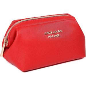 imageAngelinas Palace Vegan Leather Waterproof Travel Cosmetic Bag Toiletry Organizer Makeup Pouchesdark chambrayLight red