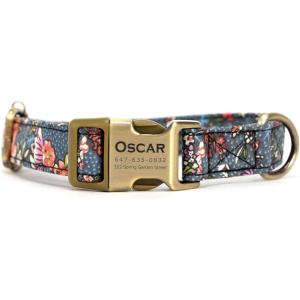 imagePersonalized Dog Collar with Name and Phone Number EngravedAdjustable Custom Puppy CollarOrganic Cotton Pet Collar for Small Medium Large Boy Girl DogsBouquet Grey