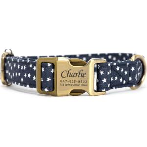 imagePersonalized Dog Collar with Name and Phone Number EngravedAdjustable Custom Puppy CollarOrganic Cotton Pet Collar for Small Medium Large Boy Girl DogsStars
