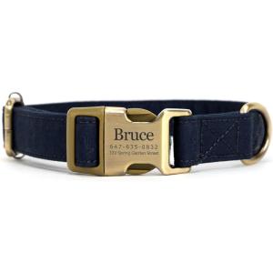 imagePersonalized Dog Collar with Name and Phone Number EngravedAdjustable Custom Puppy CollarOrganic Cotton Pet Collar for Small Medium Large Boy Girl DogsNavy