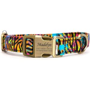 imagePersonalized Dog Collar with Name and Phone Number EngravedAdjustable Custom Puppy CollarOrganic Cotton Pet Collar for Small Medium Large Boy Girl DogsColorful Wildlife