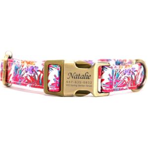 imagePersonalized Dog Collar with Name and Phone Number EngravedAdjustable Custom Puppy CollarOrganic Cotton Pet Collar for Small Medium Large Boy Girl DogsBlooms