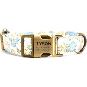 imagePersonalized Dog Collar with Name and Phone Number EngravedAdjustable Custom Puppy CollarOrganic Cotton Pet Collar for Small Medium Large Boy Girl DogsVintage Rose Blue