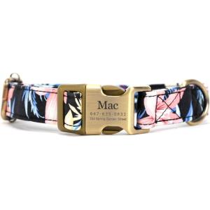 imagePersonalized Dog Collar with Name and Phone Number EngravedAdjustable Custom Puppy CollarOrganic Cotton Pet Collar for Small Medium Large Boy Girl DogsTropical Pinky