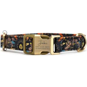 imagePersonalized Dog Collar with Name and Phone Number EngravedAdjustable Custom Puppy CollarOrganic Cotton Pet Collar for Small Medium Large Boy Girl DogsSunflowers