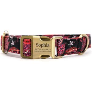 imagePersonalized Dog Collar with Name and Phone Number EngravedAdjustable Custom Puppy CollarOrganic Cotton Pet Collar for Small Medium Large Boy Girl DogsRed Pomegranate