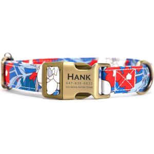 imagePersonalized Dog Collar with Name and Phone Number EngravedAdjustable Custom Puppy CollarOrganic Cotton Pet Collar for Small Medium Large Boy Girl DogsRhododendron
