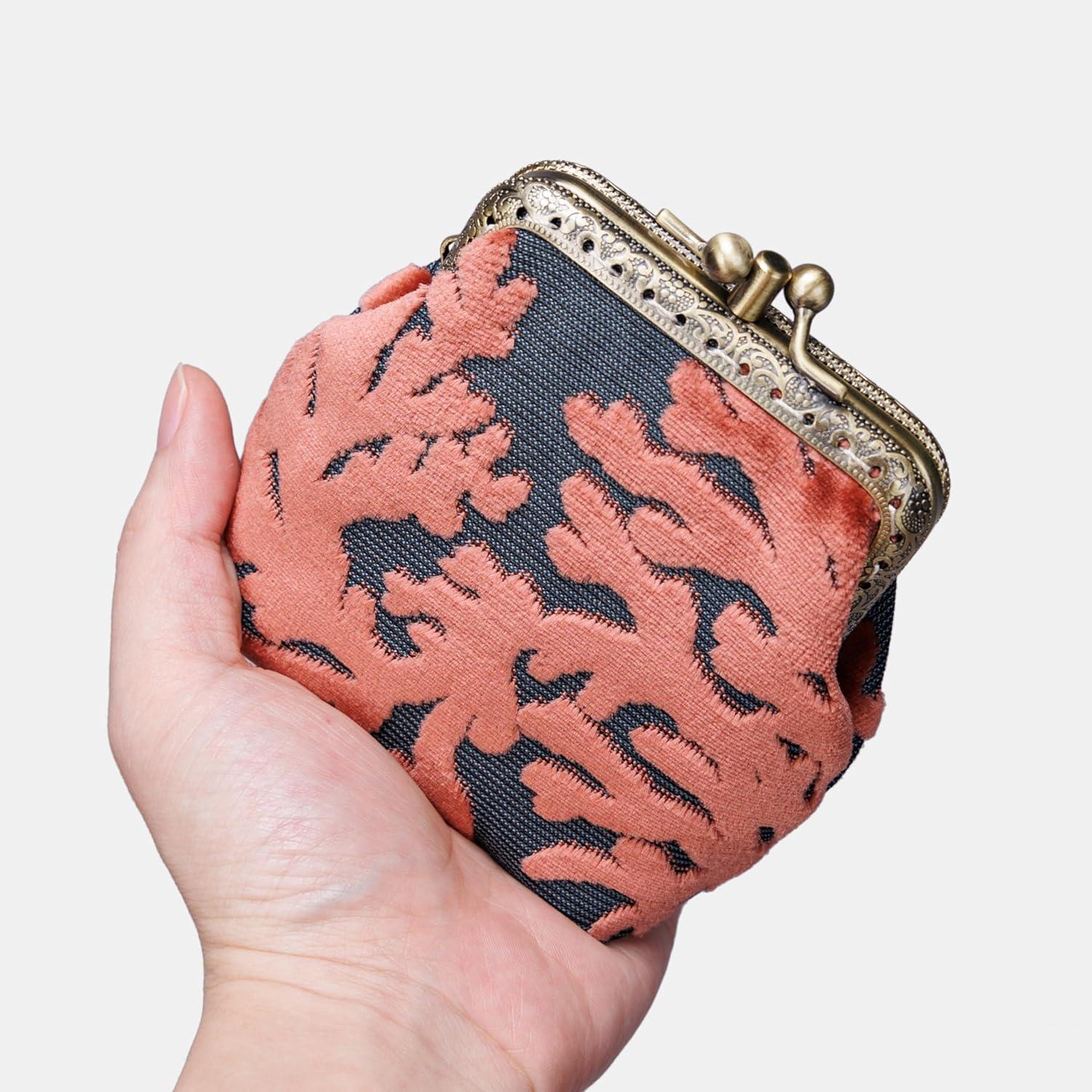 imageBurnout Velvet Double Kiss Clasp Coin Purse PouchVintage Change Wallet Card HolderSt Tropez Scuba Coral