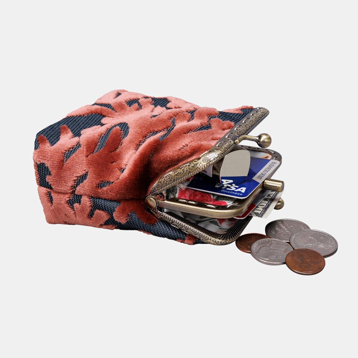 imageBurnout Velvet Double Kiss Clasp Coin Purse PouchVintage Change Wallet Card HolderSt Tropez Scuba Coral