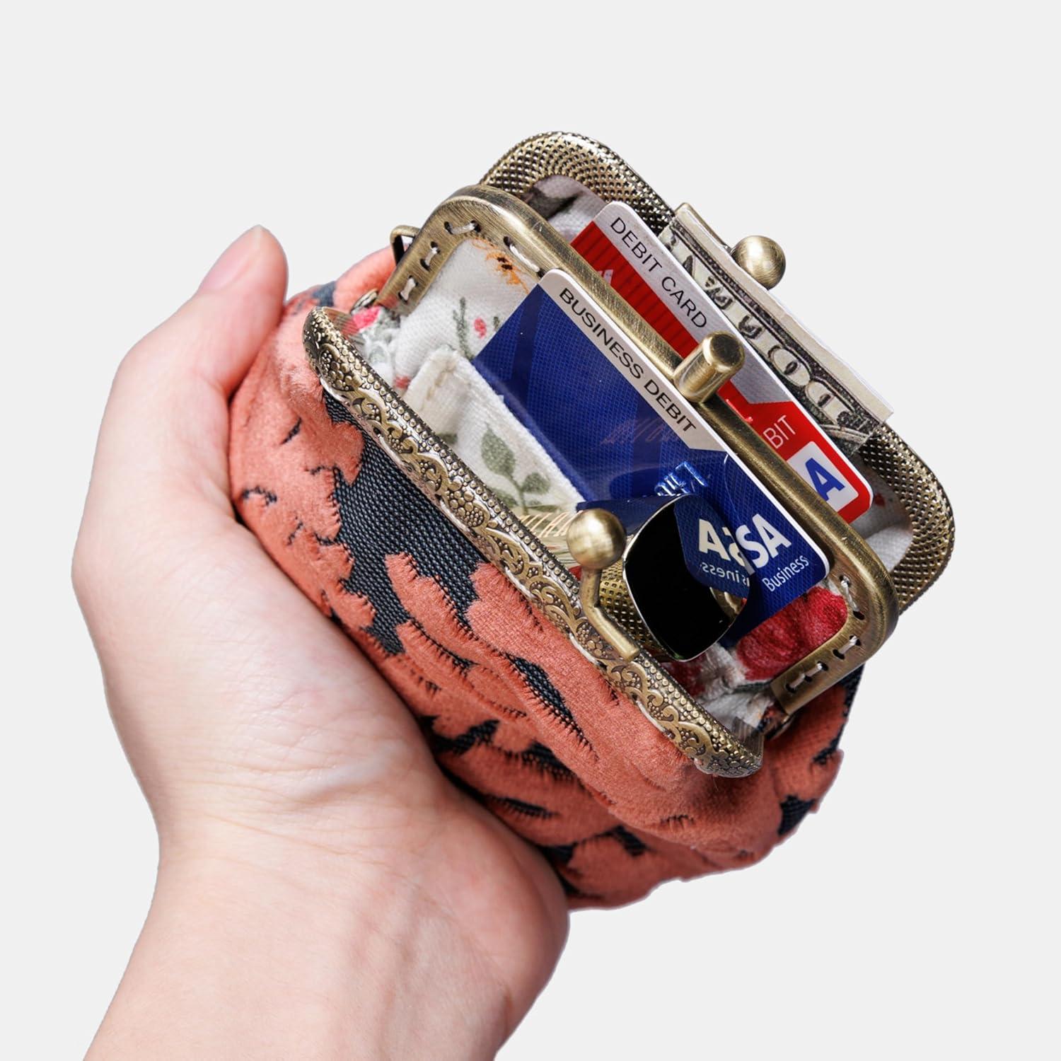 imageBurnout Velvet Double Kiss Clasp Coin Purse PouchVintage Change Wallet Card HolderSt Tropez Scuba Coral