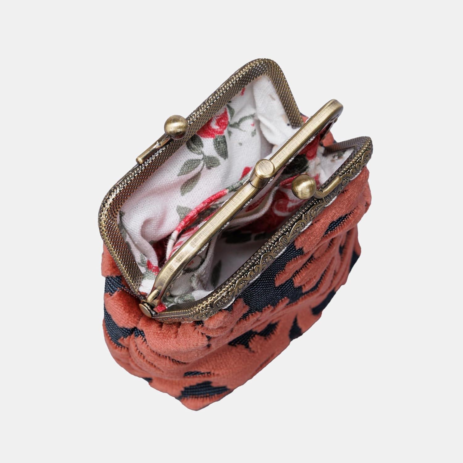 imageBurnout Velvet Double Kiss Clasp Coin Purse PouchVintage Change Wallet Card HolderSt Tropez Scuba Coral