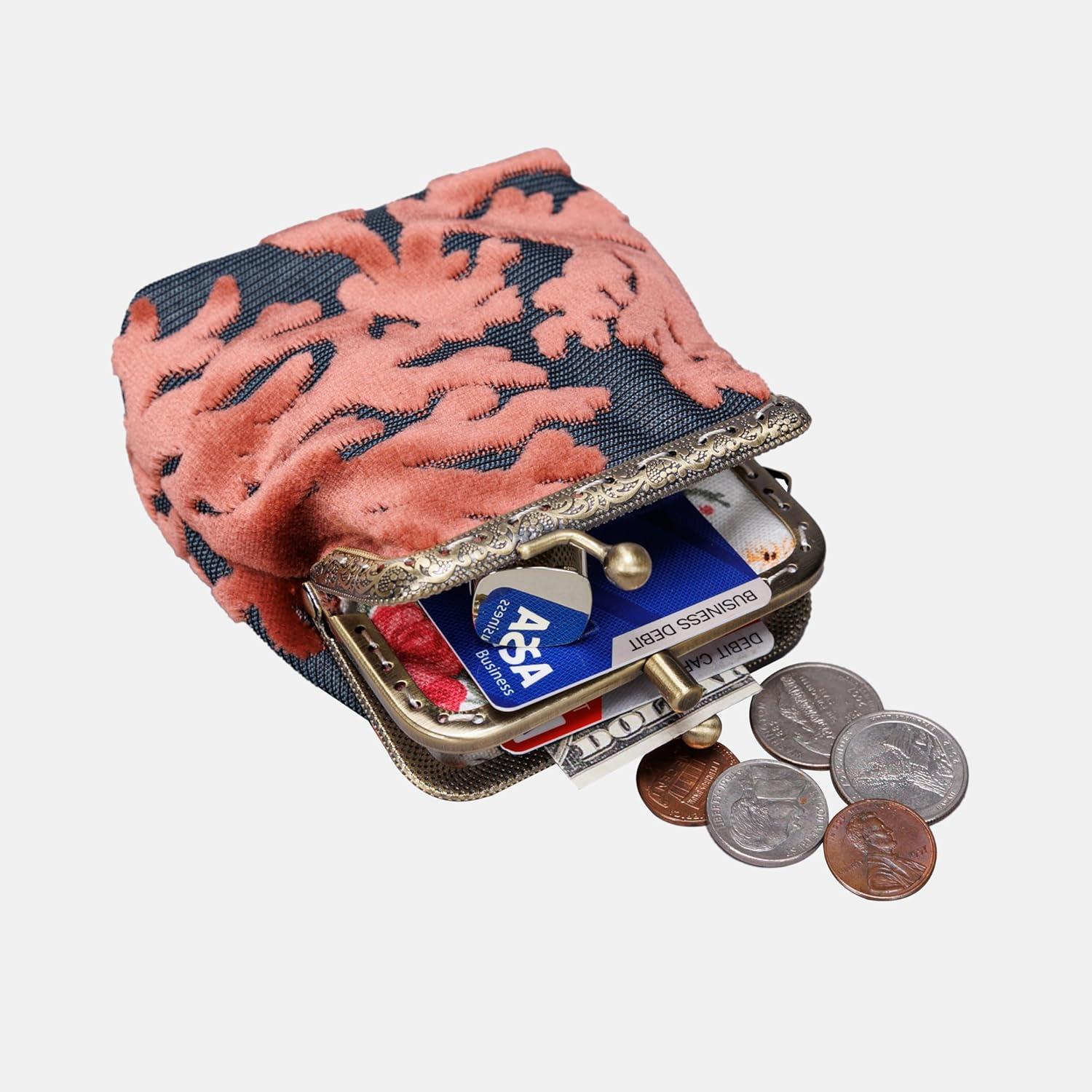 imageBurnout Velvet Double Kiss Clasp Coin Purse PouchVintage Change Wallet Card HolderSt Tropez Scuba Coral
