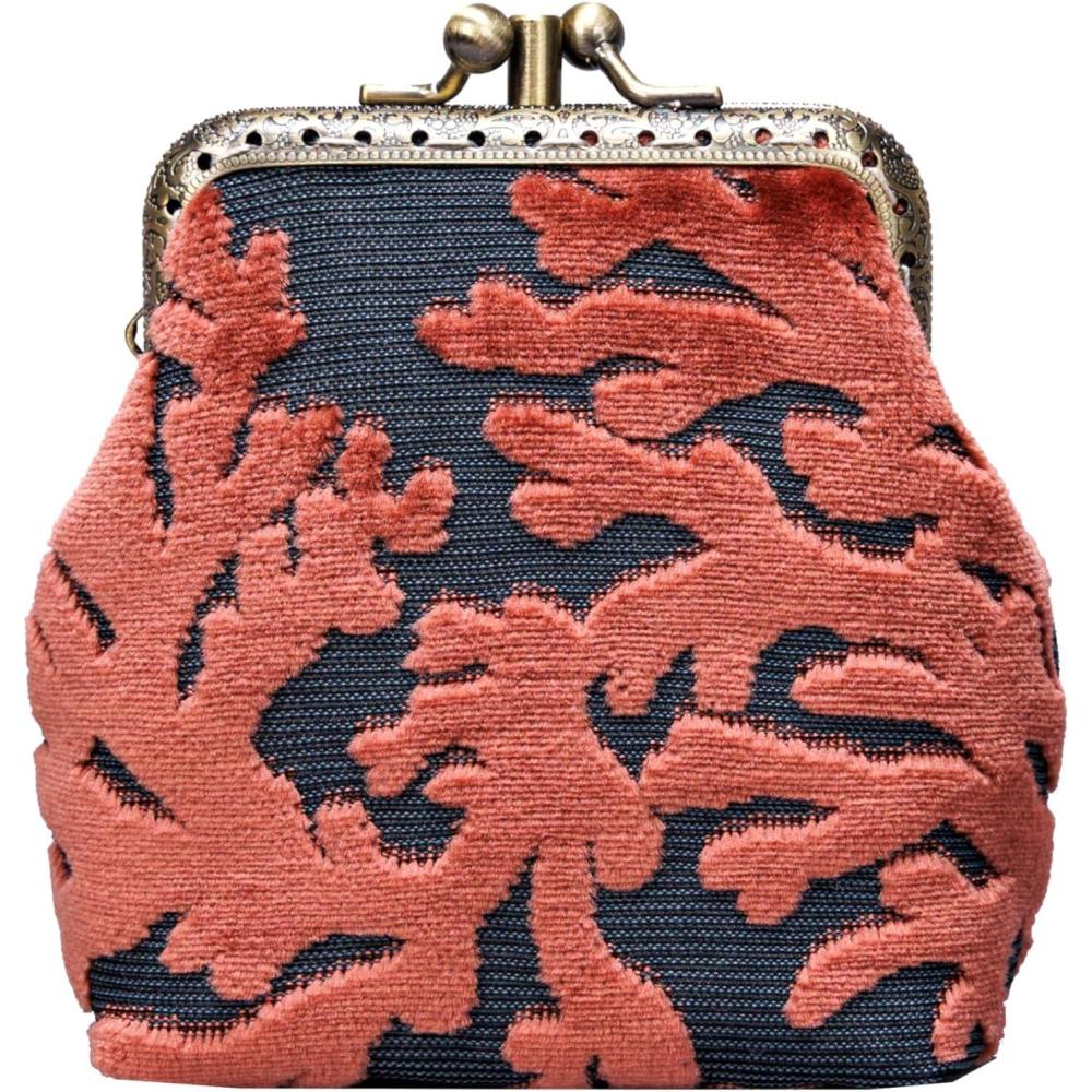 imageBurnout Velvet Double Kiss Clasp Coin Purse PouchVintage Change Wallet Card HolderSt Tropez Scuba Coral