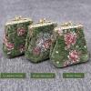 imageBurnout Velvet Double Kiss Clasp Coin Purse PouchVintage Change Wallet Card HolderArugula Green Rose Trail