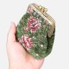 imageBurnout Velvet Double Kiss Clasp Coin Purse PouchVintage Change Wallet Card HolderArugula Green Rose Trail