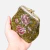 imageBurnout Velvet Double Kiss Clasp Coin Purse PouchVintage Change Wallet Card HolderAvocado Rose Trail