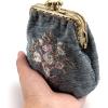 imageBurnout Velvet Double Kiss Clasp Coin Purse PouchVintage Change Wallet Card HolderBouquet Pattern Grey
