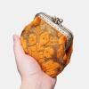 imageBurnout Velvet Double Kiss Clasp Coin Purse PouchVintage Change Wallet Card HolderBurnout Velvet Orange