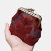 imageBurnout Velvet Double Kiss Clasp Coin Purse PouchVintage Change Wallet Card HolderBurnout Velvet Wine