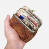 imageBurnout Velvet Double Kiss Clasp Coin Purse PouchVintage Change Wallet Card HolderDamask D Brown